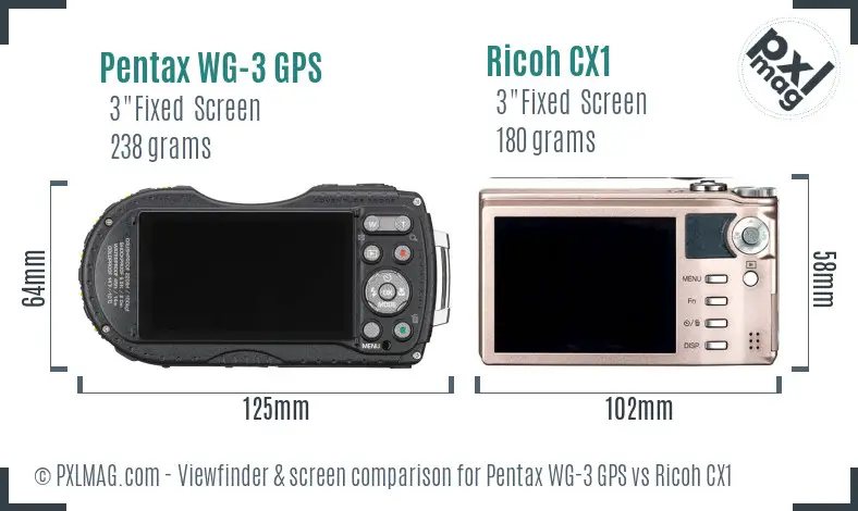 Pentax WG-3 GPS vs Ricoh CX1 Screen and Viewfinder comparison