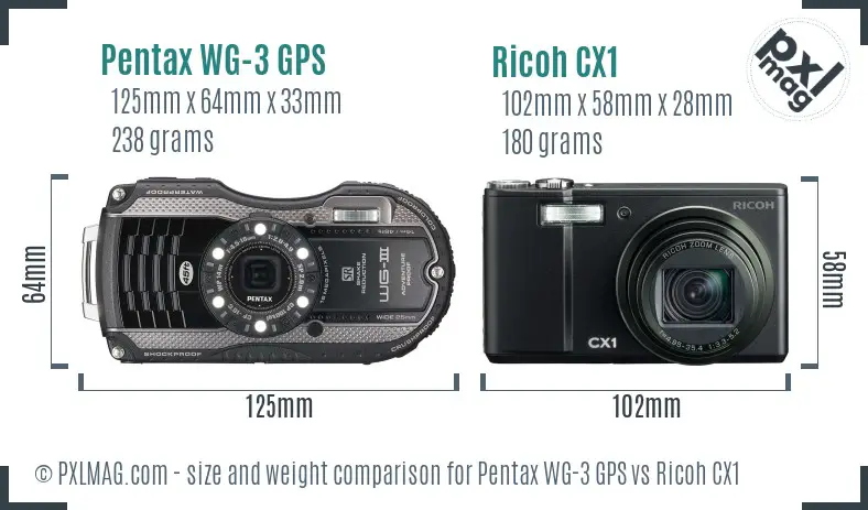 Pentax WG-3 GPS vs Ricoh CX1 size comparison