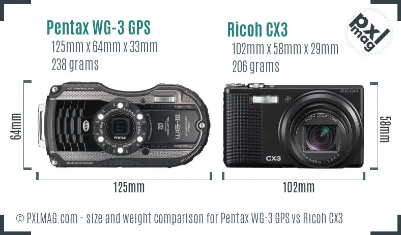 Pentax WG-3 GPS vs Ricoh CX3 size comparison