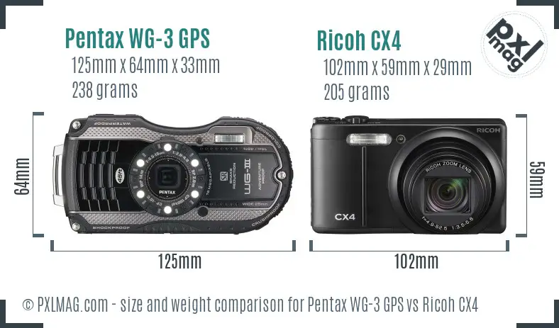 Pentax WG-3 GPS vs Ricoh CX4 size comparison
