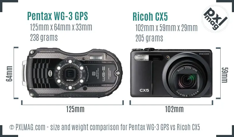Pentax WG-3 GPS vs Ricoh CX5 size comparison