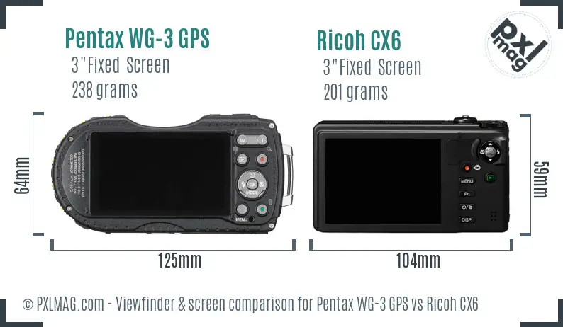 Pentax WG-3 GPS vs Ricoh CX6 Screen and Viewfinder comparison