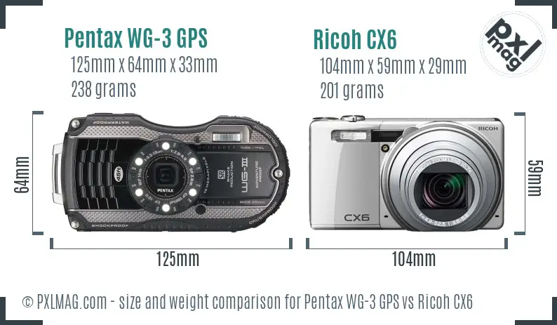 Pentax WG-3 GPS vs Ricoh CX6 size comparison