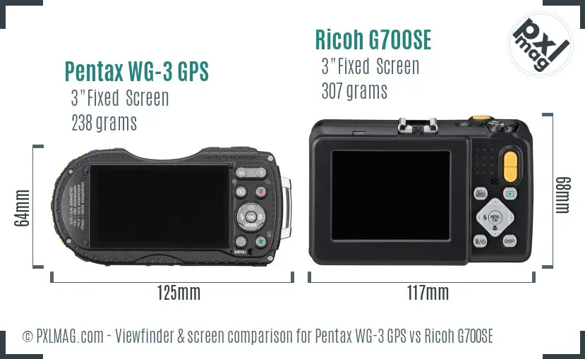 Pentax WG-3 GPS vs Ricoh G700SE Screen and Viewfinder comparison