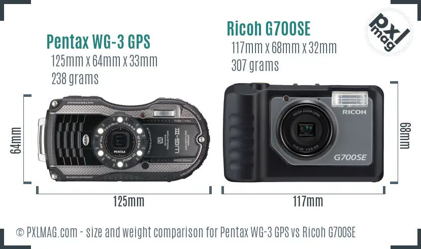 Pentax WG-3 GPS vs Ricoh G700SE size comparison
