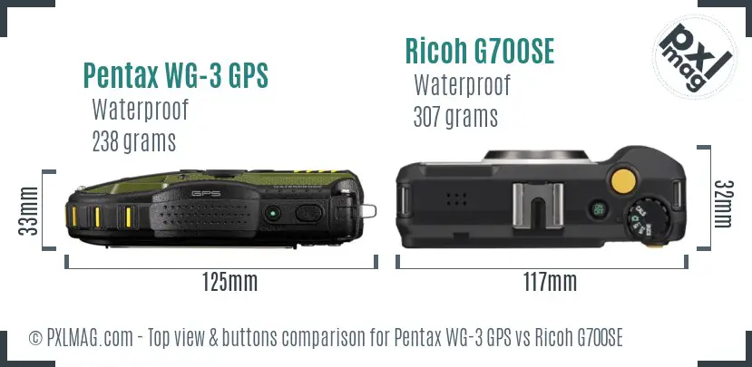 Pentax WG-3 GPS vs Ricoh G700SE top view buttons comparison