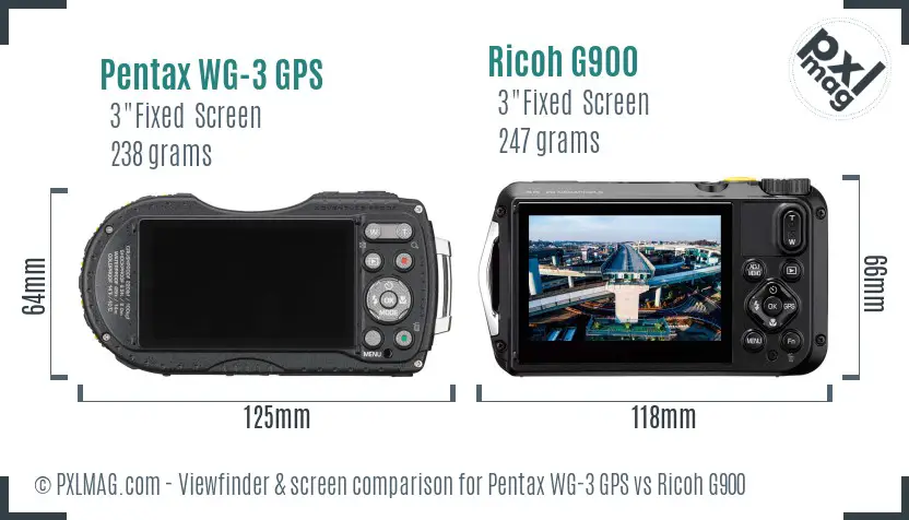 Pentax WG-3 GPS vs Ricoh G900 Screen and Viewfinder comparison