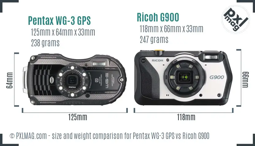 Pentax WG-3 GPS vs Ricoh G900 size comparison