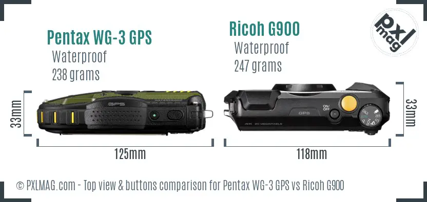 Pentax WG-3 GPS vs Ricoh G900 top view buttons comparison