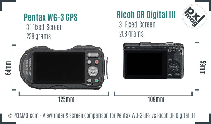 Pentax WG-3 GPS vs Ricoh GR Digital III Screen and Viewfinder comparison
