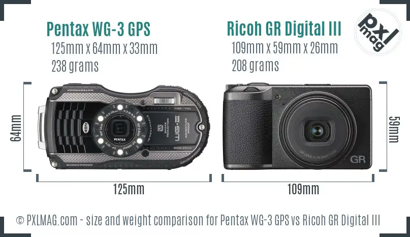 Pentax WG-3 GPS vs Ricoh GR Digital III size comparison
