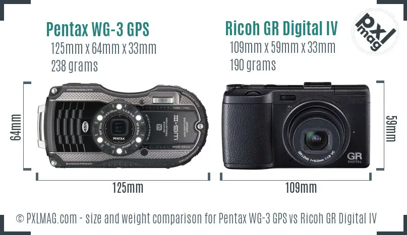 Pentax WG-3 GPS vs Ricoh GR Digital IV size comparison