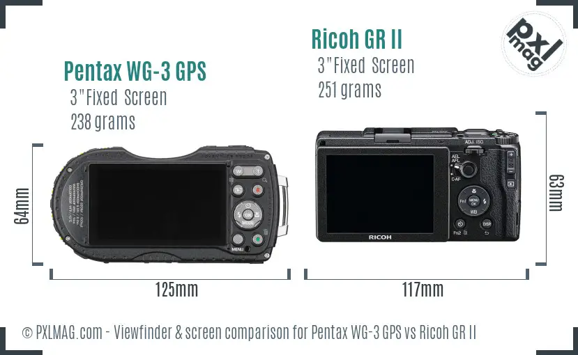 Pentax WG-3 GPS vs Ricoh GR II Screen and Viewfinder comparison