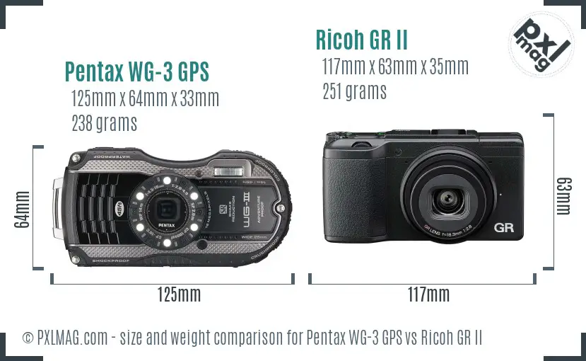 Pentax WG-3 GPS vs Ricoh GR II size comparison