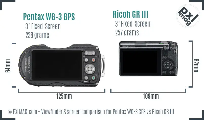 Pentax WG-3 GPS vs Ricoh GR III Screen and Viewfinder comparison