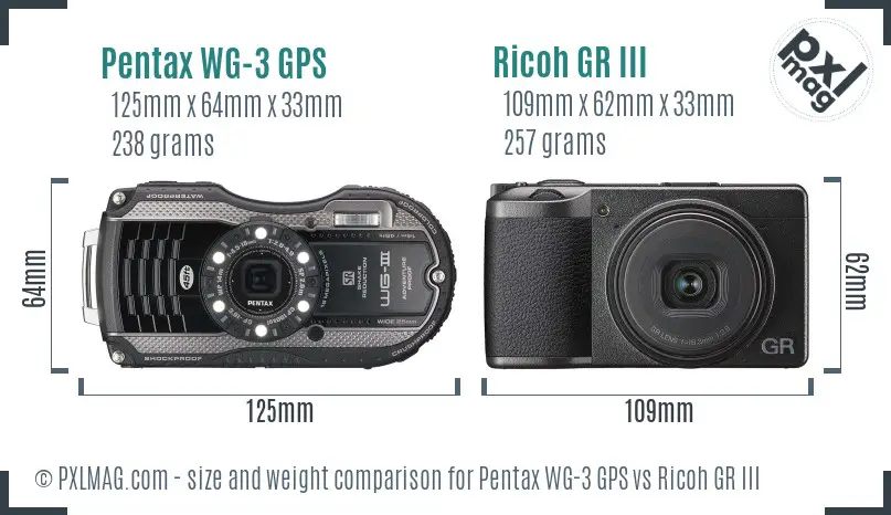 Pentax WG-3 GPS vs Ricoh GR III size comparison
