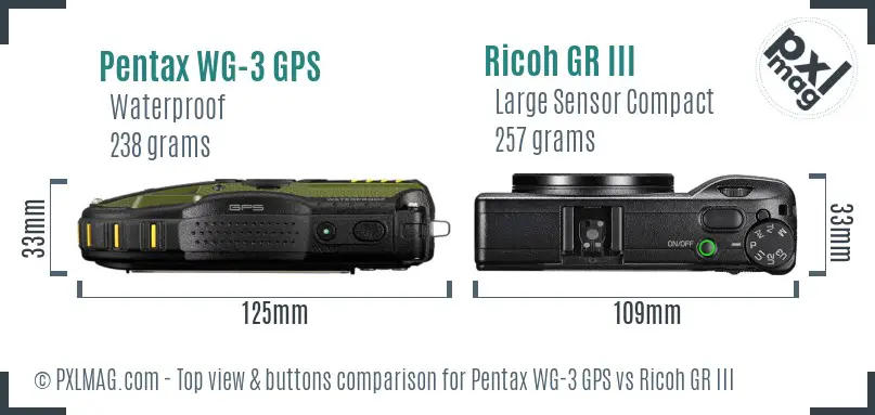 Pentax WG-3 GPS vs Ricoh GR III top view buttons comparison