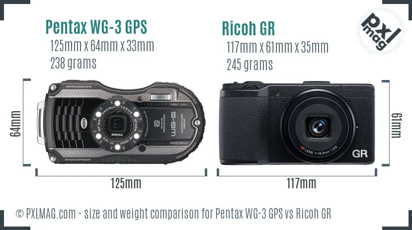 Pentax WG-3 GPS vs Ricoh GR size comparison