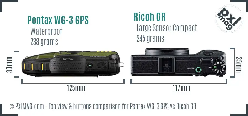 Pentax WG-3 GPS vs Ricoh GR top view buttons comparison