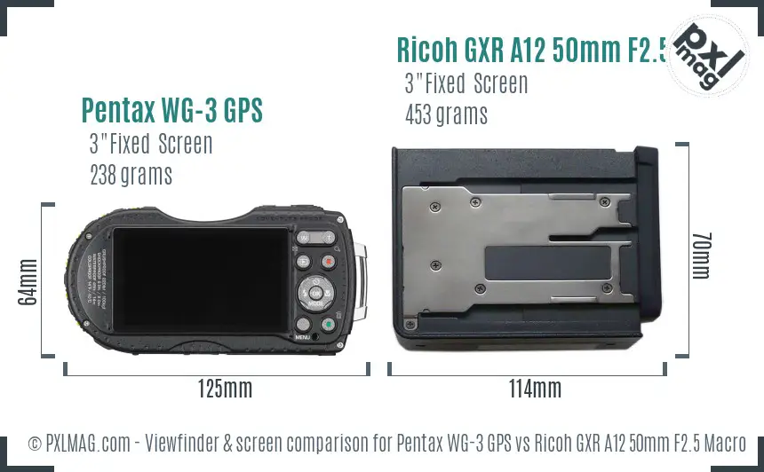 Pentax WG-3 GPS vs Ricoh GXR A12 50mm F2.5 Macro Screen and Viewfinder comparison