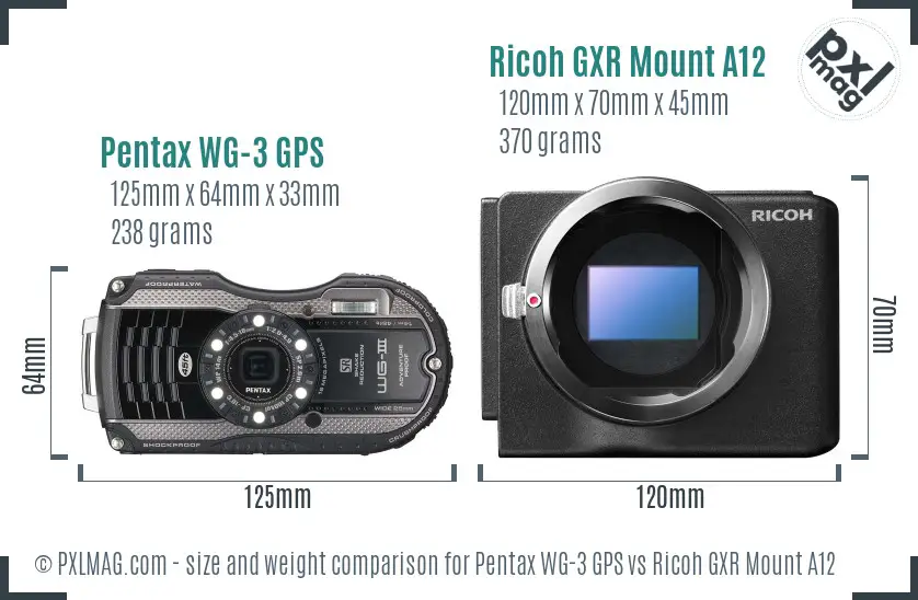 Pentax WG-3 GPS vs Ricoh GXR Mount A12 size comparison