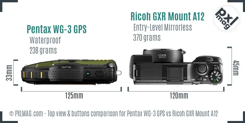 Pentax WG-3 GPS vs Ricoh GXR Mount A12 top view buttons comparison
