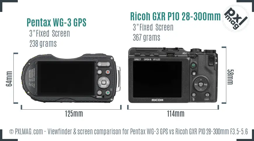 Pentax WG-3 GPS vs Ricoh GXR P10 28-300mm F3.5-5.6 VC Screen and Viewfinder comparison