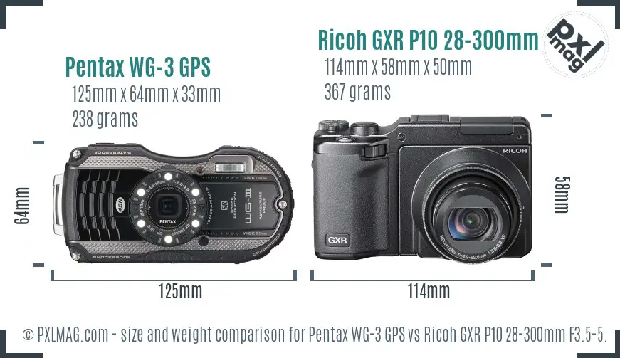 Pentax WG-3 GPS vs Ricoh GXR P10 28-300mm F3.5-5.6 VC size comparison