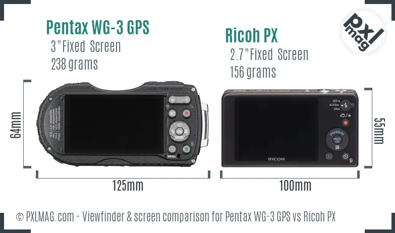 Pentax WG-3 GPS vs Ricoh PX Screen and Viewfinder comparison