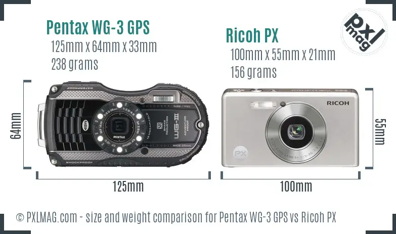 Pentax WG-3 GPS vs Ricoh PX size comparison