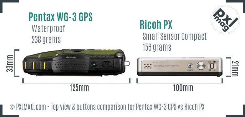 Pentax WG-3 GPS vs Ricoh PX top view buttons comparison