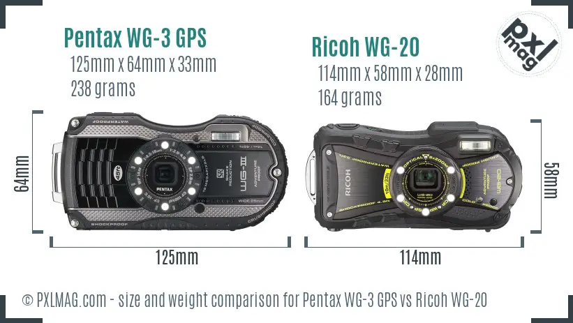 Pentax WG-3 GPS vs Ricoh WG-20 size comparison
