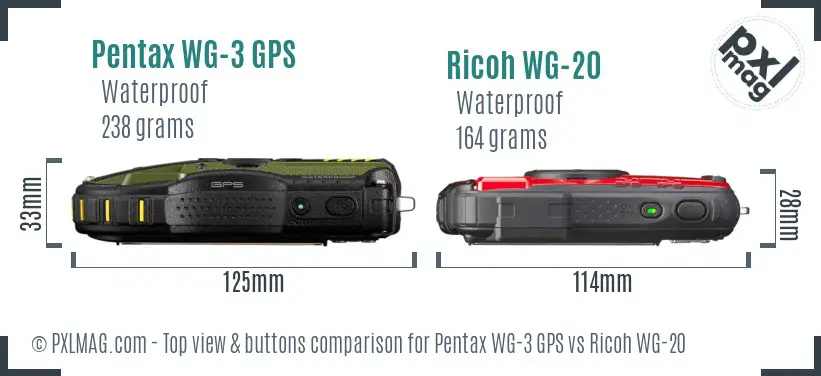 Pentax WG-3 GPS vs Ricoh WG-20 top view buttons comparison