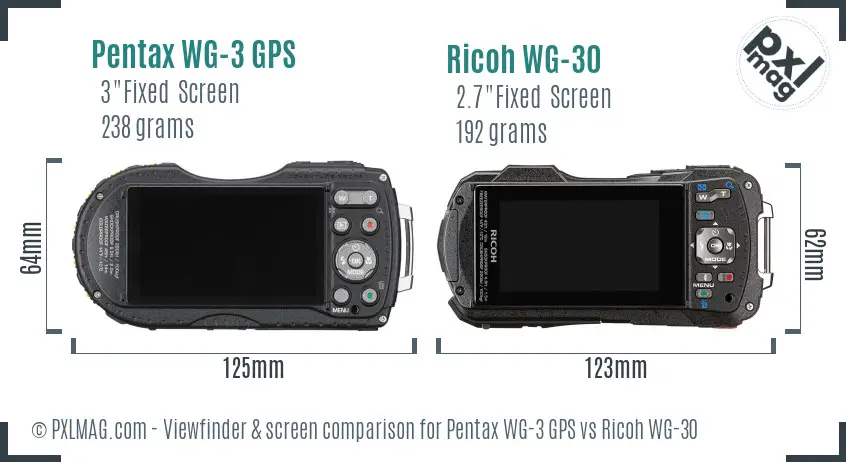 Pentax WG-3 GPS vs Ricoh WG-30 Screen and Viewfinder comparison