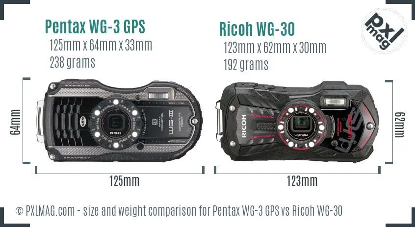 Pentax WG-3 GPS vs Ricoh WG-30 size comparison