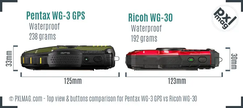 Pentax WG-3 GPS vs Ricoh WG-30 top view buttons comparison