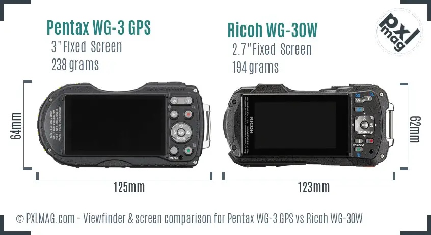 Pentax WG-3 GPS vs Ricoh WG-30W Screen and Viewfinder comparison