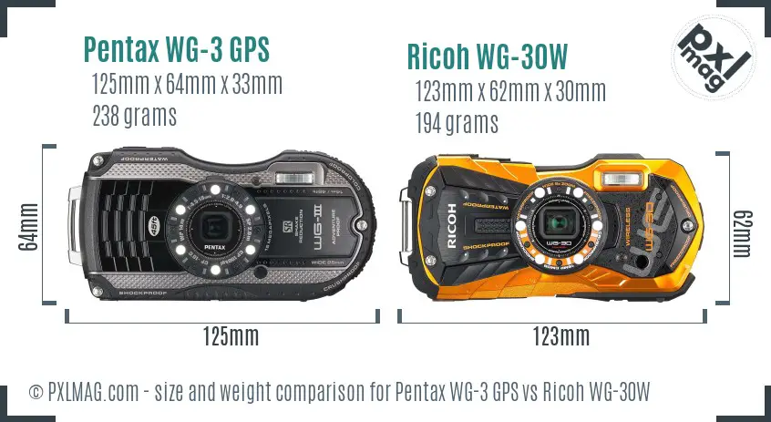 Pentax WG-3 GPS vs Ricoh WG-30W size comparison