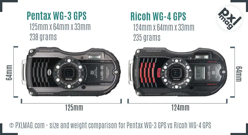Pentax WG-3 GPS vs Ricoh WG-4 GPS size comparison