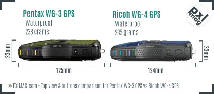 Pentax WG-3 GPS vs Ricoh WG-4 GPS top view buttons comparison