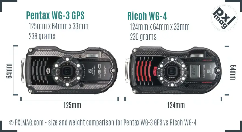 Pentax WG-3 GPS vs Ricoh WG-4 size comparison