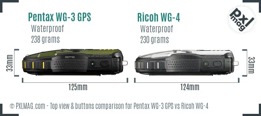 Pentax WG-3 GPS vs Ricoh WG-4 top view buttons comparison