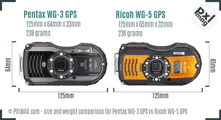 Pentax WG-3 GPS vs Ricoh WG-5 GPS size comparison