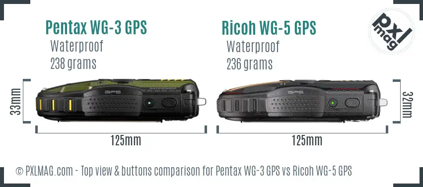 Pentax WG-3 GPS vs Ricoh WG-5 GPS top view buttons comparison
