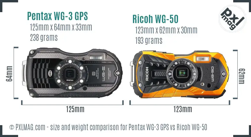 Pentax WG-3 GPS vs Ricoh WG-50 size comparison