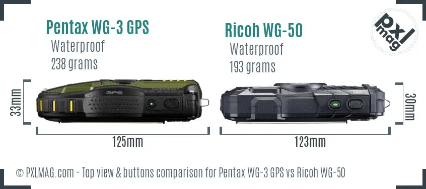 Pentax WG-3 GPS vs Ricoh WG-50 top view buttons comparison