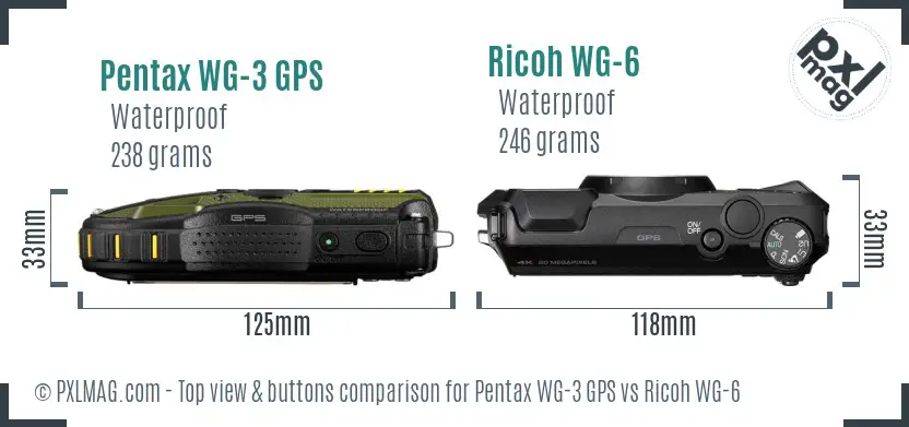 Pentax WG-3 GPS vs Ricoh WG-6 top view buttons comparison