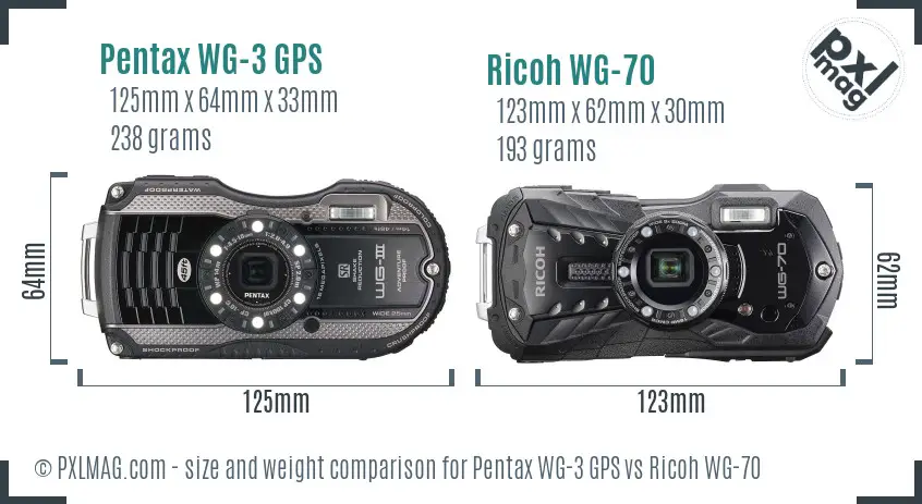 Pentax WG-3 GPS vs Ricoh WG-70 size comparison