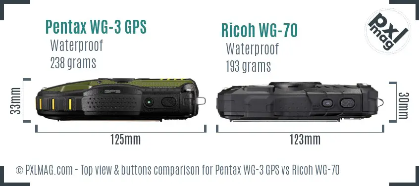 Pentax WG-3 GPS vs Ricoh WG-70 top view buttons comparison