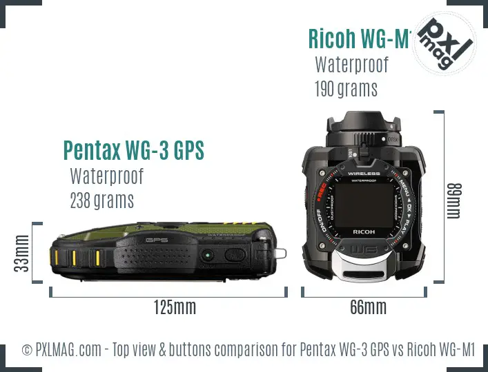 Pentax WG-3 GPS vs Ricoh WG-M1 top view buttons comparison